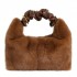 Wholesale 2023 Stylish Genuine Leather Mini Fur Tote Bag Soft Warm Handbags for Women with Fur Knot Winter Accessories