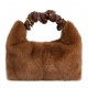 Wholesale 2023 Stylish Genuine Leather Mini Fur Tote Bag Soft Warm Handbags for Women with Fur Knot Winter Accessories