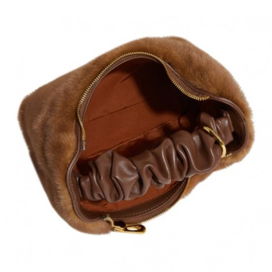 Wholesale 2023 Stylish Genuine Leather Mini Fur Tote Bag Soft Warm Handbags for Women with Fur Knot Winter Accessories