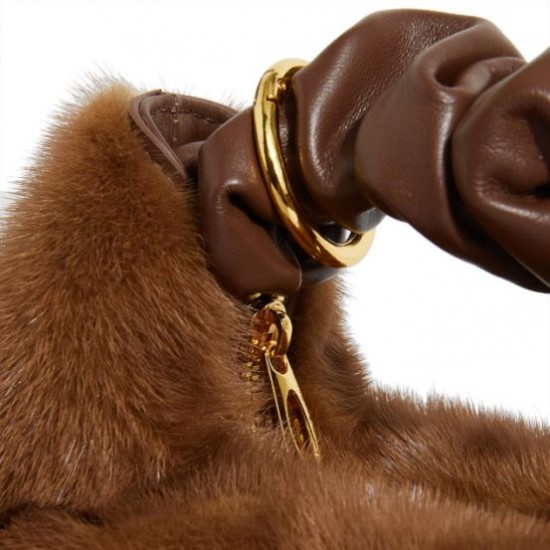 Wholesale 2023 Stylish Genuine Leather Mini Fur Tote Bag Soft Warm Handbags for Women with Fur Knot Winter Accessories