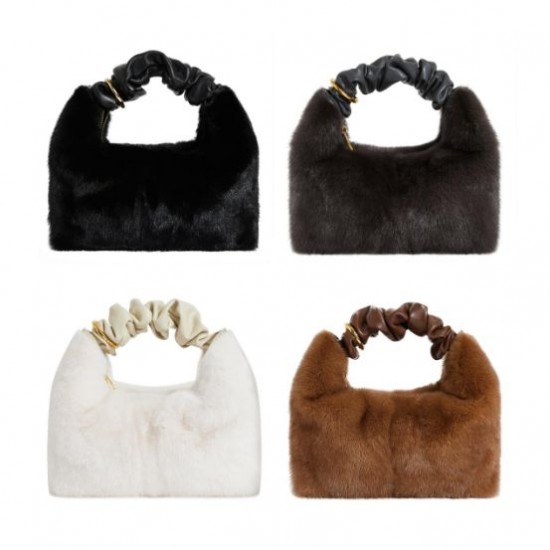 Wholesale 2023 Stylish Genuine Leather Mini Fur Tote Bag Soft Warm Handbags for Women with Fur Knot Winter Accessories