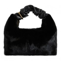 Wholesale 2023 Stylish Genuine Leather Mini Fur Tote Bag Soft Warm Handbags for Women with Fur Knot Winter Accessories