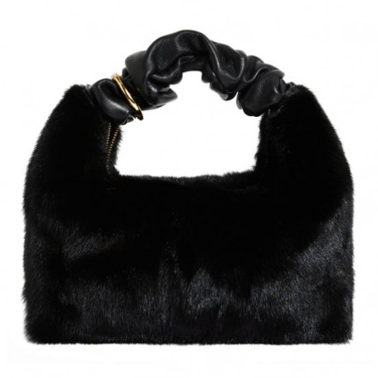 Wholesale 2023 Stylish Genuine Leather Mini Fur Tote Bag Soft Warm Handbags for Women with Fur Knot Winter Accessories