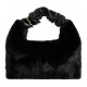 Wholesale 2023 Stylish Genuine Leather Mini Fur Tote Bag Soft Warm Handbags for Women with Fur Knot Winter Accessories