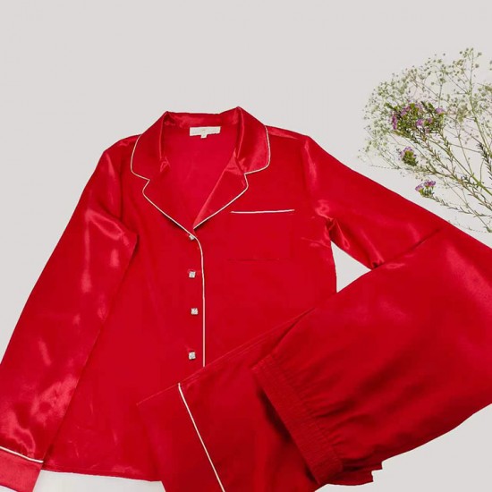 100% Silk 22mm Long Sleeve Silk Pajama Set Sleepwear for Women