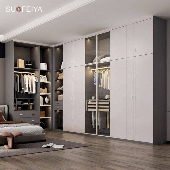 Sofeyia Custom Modern Bedroom Storage Cabinet Walk-in Closet Wardrobe with Mirror Dressing Room Furniture Organizer for Clothes