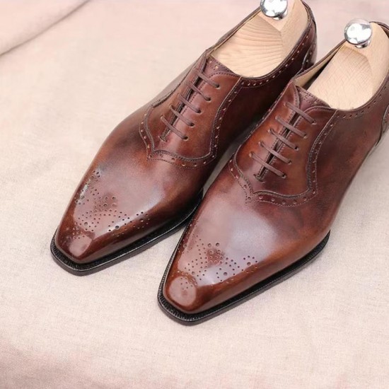 High Quality Men Dress Shoes Lightweight Leather Carved Shoes Derby Pointed Toe Oxford Men's Dress Shoes