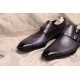 Monk-Strap Shoes Double-button crocodile Texture Stitching Shoes square Head Shoes
