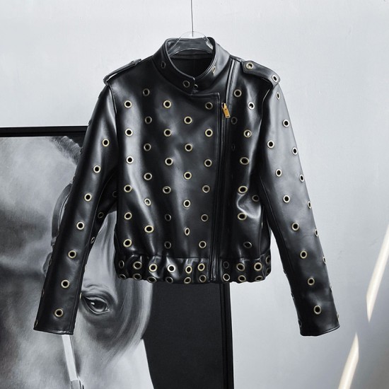 Custom Make Women Black Motorcycle Genuine Sheep Leather Bomber Jacket