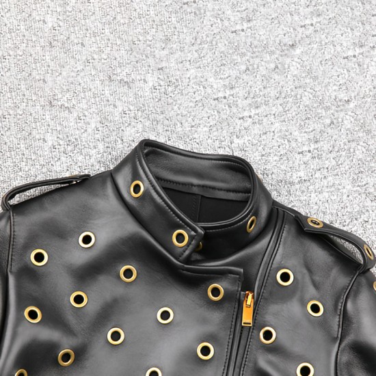 Custom Make Women Black Motorcycle Genuine Sheep Leather Bomber Jacket