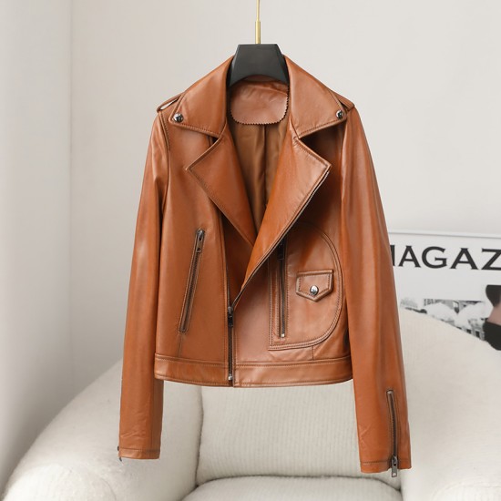 New Fashion Women Girl Sheep Leather Coat Lady Real Sheep Skin Short Jacket Clothes JT3142