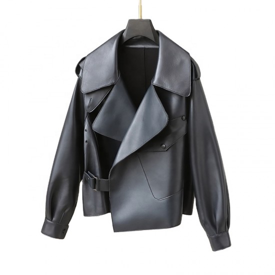 JT3144 New Women Genuine Sheep Leather Loose Style Coat Lady Female Real Sheep Skin Short Jacket Coats