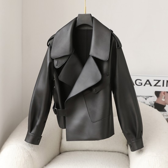 JT3144 New Women Genuine Sheep Leather Loose Style Coat Lady Female Real Sheep Skin Short Jacket Coats