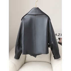 JT3144 New Women Genuine Sheep Leather Loose Style Coat Lady Female Real Sheep Skin Short Jacket Coats