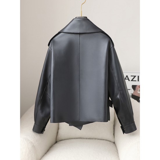 JT3144 New Women Genuine Sheep Leather Loose Style Coat Lady Female Real Sheep Skin Short Jacket Coats