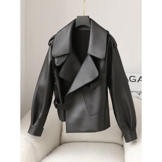JT3144 New Women Genuine Sheep Leather Loose Style Coat Lady Female Real Sheep Skin Short Jacket Coats