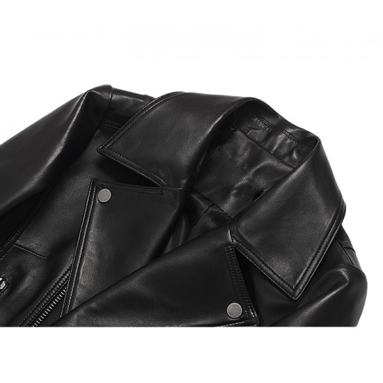 Designer Fashion Womens Jacket Chaquetas Mujer 2023 Black Genuine Sheepskin Leather Coat Jacket for Women