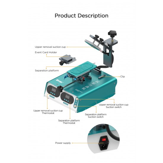 HZY 958MAX Built-in Vacuum Pump Frame Dismantling Machine Curved LCD Screen Separator Machine for Mobile Phone Repair Machine