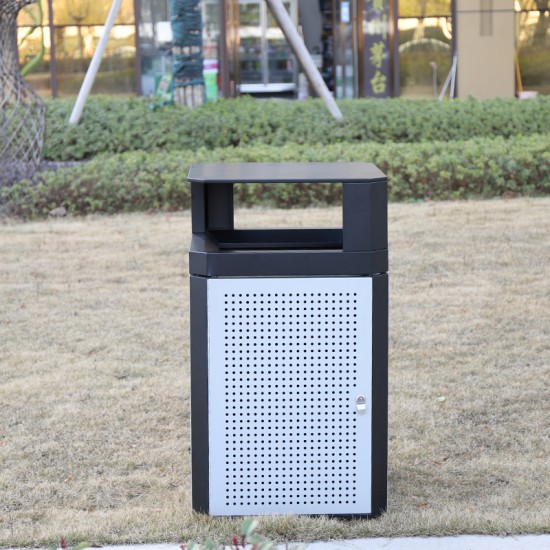 Public Garbage Can 32 40 Gallons Large Outdoor Commercial Use Metal Recycling Litter Bin Steel Trash Can