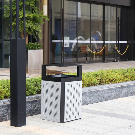 Public Garbage Can 32 40 Gallons Large Outdoor Commercial Use Metal Recycling Litter Bin Steel Trash Can