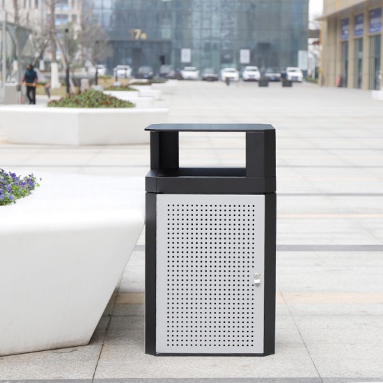 Public Garbage Can 32 40 Gallons Large Outdoor Commercial Use Metal Recycling Litter Bin Steel Trash Can
