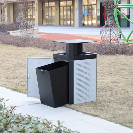 Public Garbage Can 32 40 Gallons Large Outdoor Commercial Use Metal Recycling Litter Bin Steel Trash Can