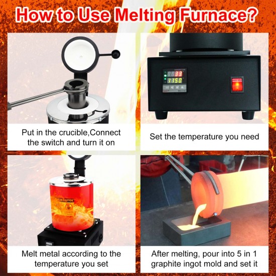 Boasta 1/2/3 kg 2000F Mini Digital Gold Melting Furnace with Crucible for Silver Copper and Aluminum Permanent Jewelry Machine