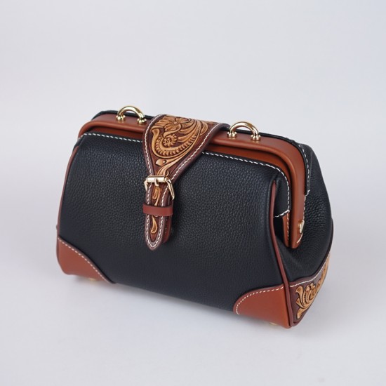 SNAIL Handmade Leather Handbag Floral Crossbody Rel Cowhide Hand Tooled Cowhide Women Fashion Bag Shoulder Bag