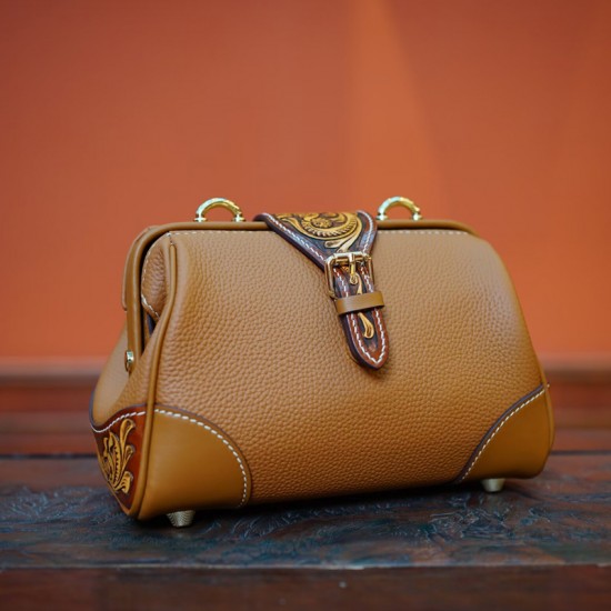 SNAIL Handmade Leather Handbag Floral Crossbody Rel Cowhide Hand Tooled Cowhide Women Fashion Bag Shoulder Bag