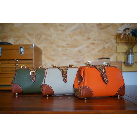 SNAIL Handmade Leather Handbag Floral Crossbody Rel Cowhide Hand Tooled Cowhide Women Fashion Bag Shoulder Bag