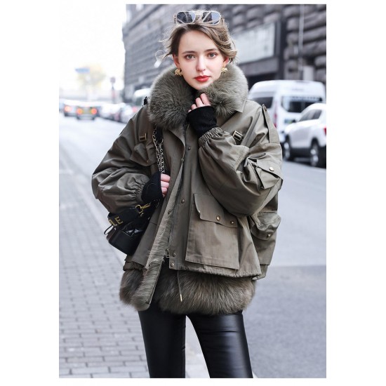 Real Two-piece Raccoon Fur Coat, Elegant and Fashionable Ladies Coat, Warm and Comfortable Women's Coat Winter Long F=one Size