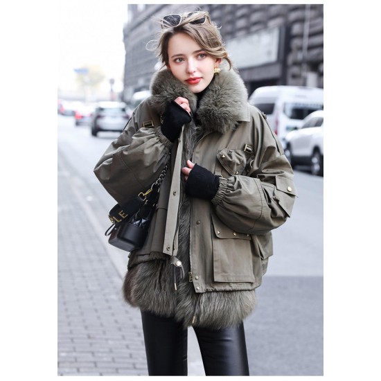 Real Two-piece Raccoon Fur Coat, Elegant and Fashionable Ladies Coat, Warm and Comfortable Women's Coat Winter Long F=one Size