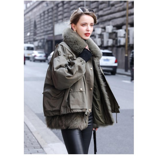 Real Two-piece Raccoon Fur Coat, Elegant and Fashionable Ladies Coat, Warm and Comfortable Women's Coat Winter Long F=one Size