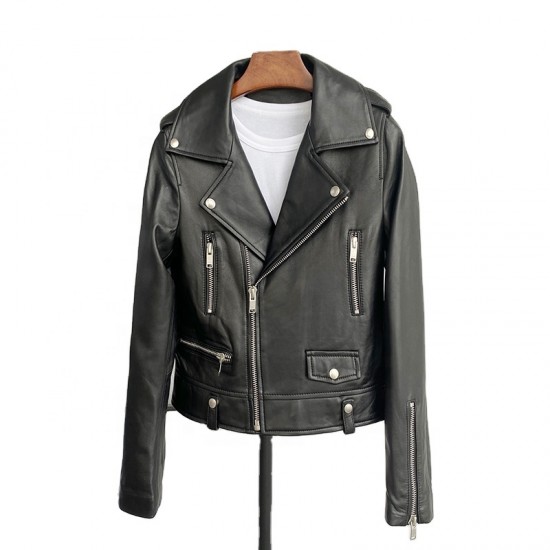 2023 Fashion Women Girl Genuine Leather Coat Lady Real Sheep Skin Short Jacket Clothes JT3325
