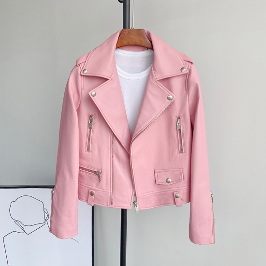2023 Fashion Women Girl Genuine Leather Coat Lady Real Sheep Skin Short Jacket Clothes JT3325