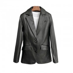 Women Girl Sheep Leather Suit Coat Lady Real Leather Slim Jacket Fashion Clothes JT3326