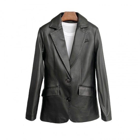Women Girl Sheep Leather Suit Coat Lady Real Leather Slim Jacket Fashion Clothes JT3326