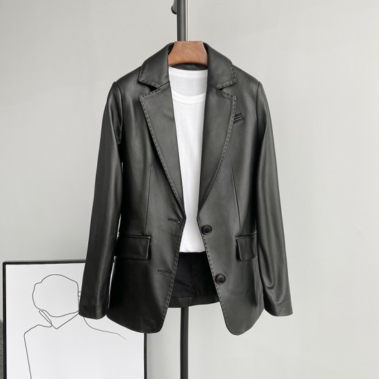 Women Girl Sheep Leather Suit Coat Lady Real Leather Slim Jacket Fashion Clothes JT3326