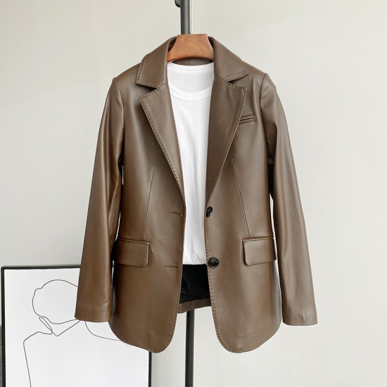 Women Girl Sheep Leather Suit Coat Lady Real Leather Slim Jacket Fashion Clothes JT3326