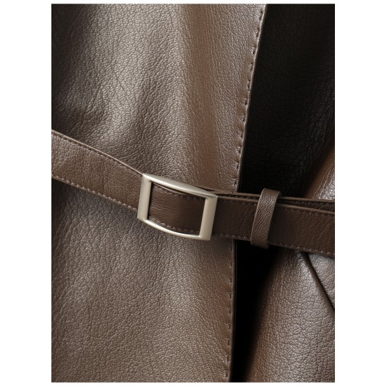 Pattern Genuine Leather Clothes Female Short Round Neck Collarless Leather Jacket Coat Short