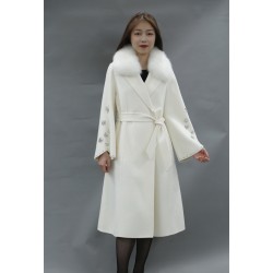 Women Cashmere Long Fur Coat Clothes Belt Lapel Long Wool Long Sleeve Coat for Women