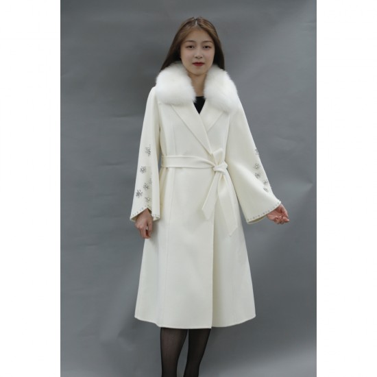Women Cashmere Long Fur Coat Clothes Belt Lapel Long Wool Long Sleeve Coat for Women