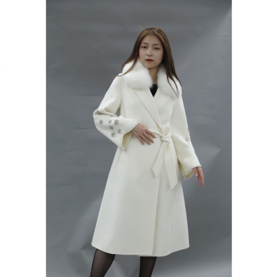 Women Cashmere Long Fur Coat Clothes Belt Lapel Long Wool Long Sleeve Coat for Women