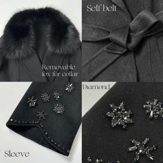 Women Cashmere Long Fur Coat Clothes Belt Lapel Long Wool Long Sleeve Coat for Women