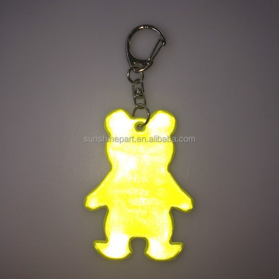 BSCI Factory CE Yellow Reflective Keychain with logo Printing