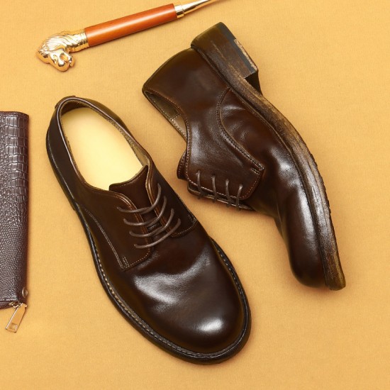 S0094Y Business Casual Leather Shoes Men's  Water Washing    Bottom Round Head Round Head Foreign Trade Handmade