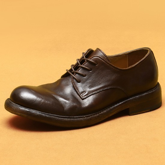 S0094Y Business Casual Leather Shoes Men's  Water Washing    Bottom Round Head Round Head Foreign Trade Handmade
