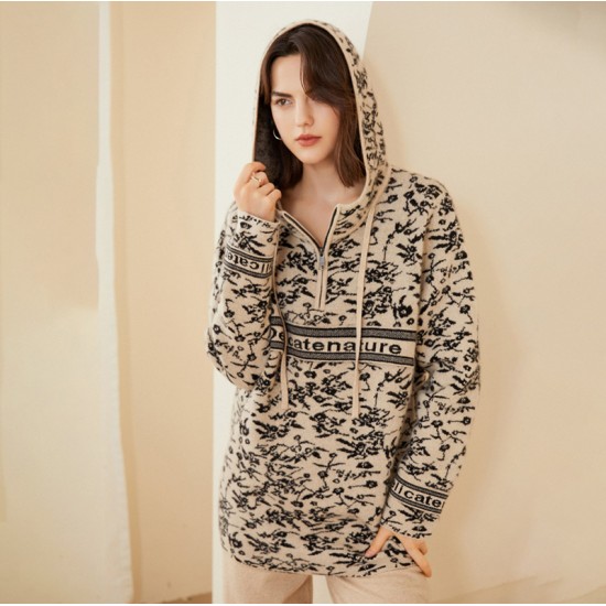 Fashionable Women's Hoodies Sweatshirts Double Jacquard Cashmere Zip Hoodie Sweater for Women Customized Winter Clothes for Men