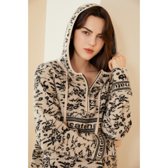 Fashionable Women's Hoodies Sweatshirts Double Jacquard Cashmere Zip Hoodie Sweater for Women Customized Winter Clothes for Men