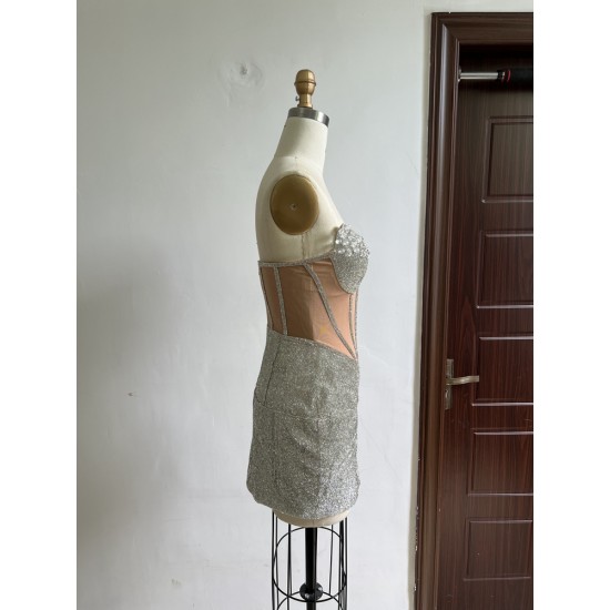 New Women Clothes Elegant Strapless Sleeveless Sexy Rhinestone Prom Party Casual Dresses